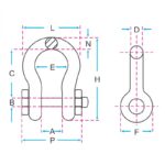 Manilha curva pesada com pino, porca e contra-pino - Imagem 2